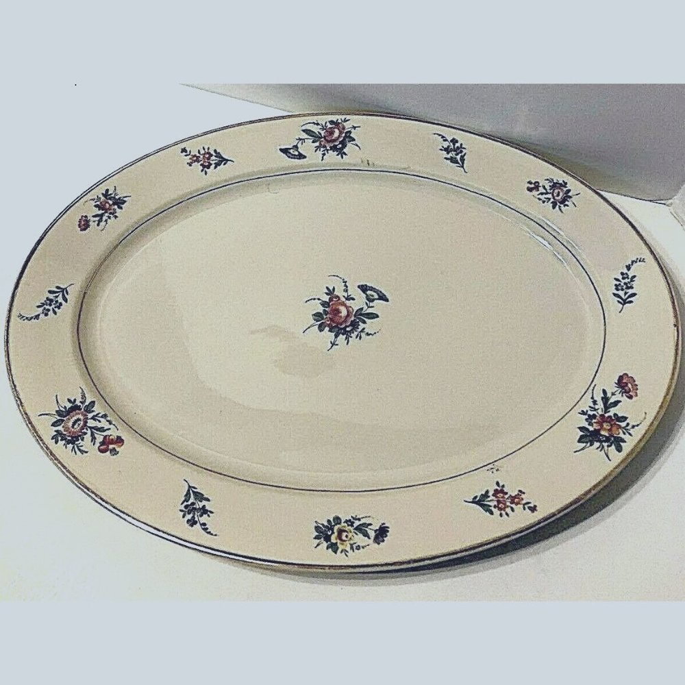 VTG Oval 16” Platter Syracuse China Old Ivory Salem Floral Gold Rim Made In USA